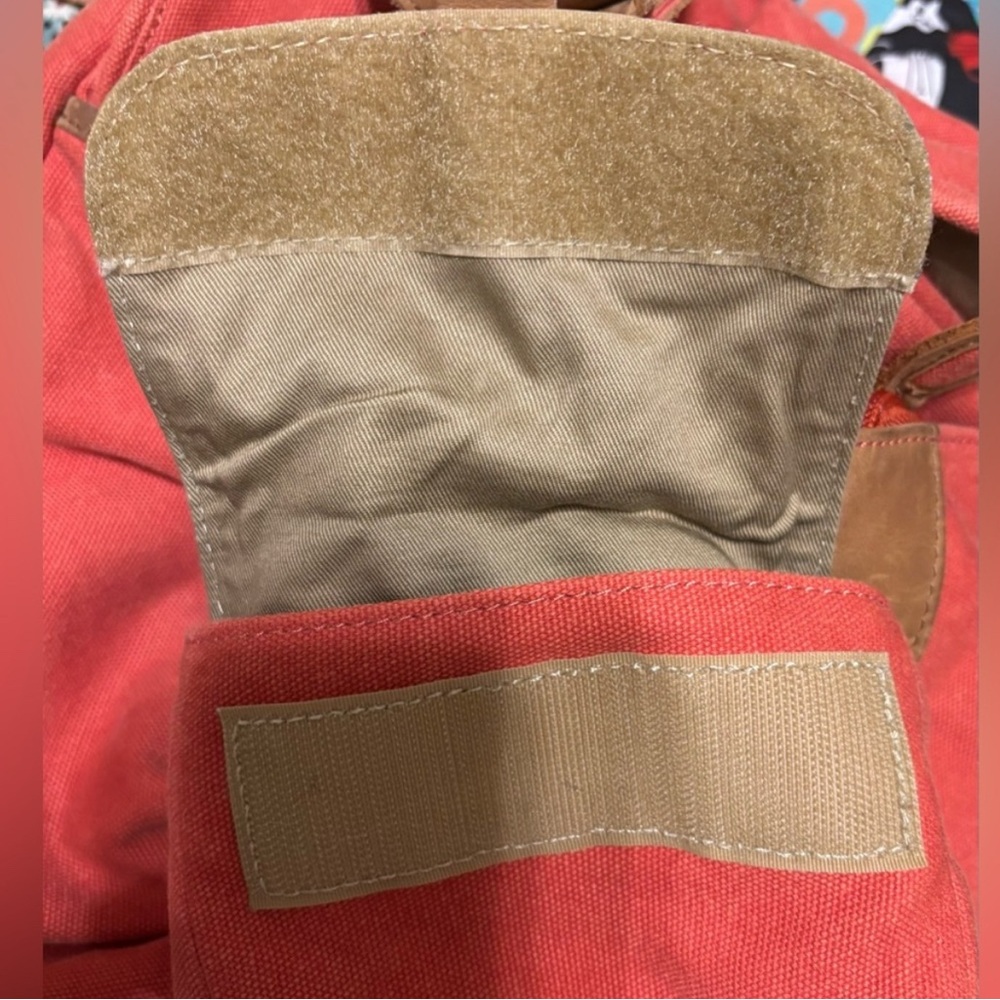 Vintage L.L. Bean Canvas Messenger Bag/ Satchel/Leather Trim/Salmon Red - Picture 5 of 16